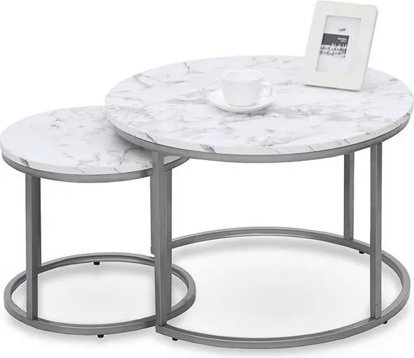 Set di 2 Tavolini da caffè Paola effetto marmo/argento