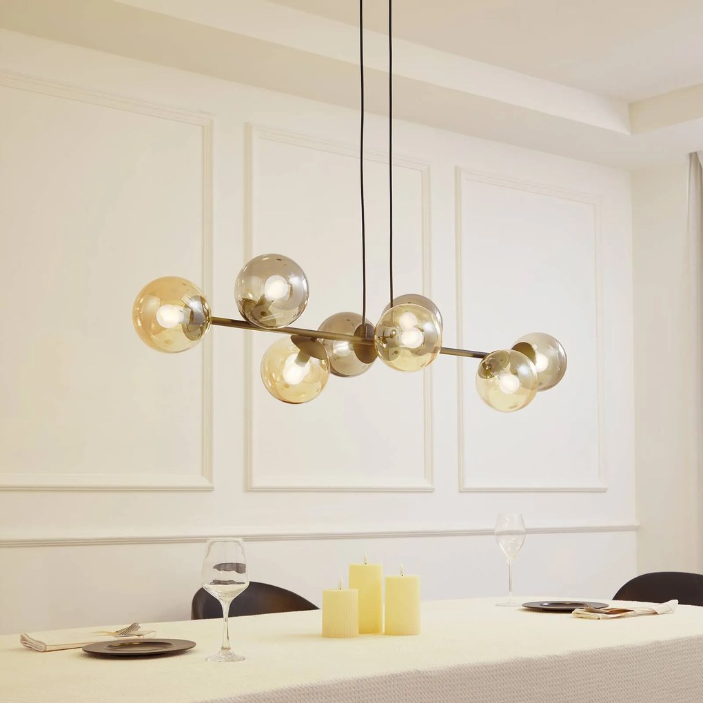 Lampada a sospensione in vetro Isamer Lindby, dimmerabile, Nero, Soggiorno / Sala da pranzo, Metallo, Moderno, Lampada a sospensione