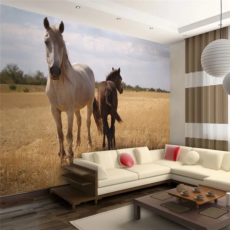 Fotomurale Cavallo e puledro Colore Beige, Dimensioni e Misure 400x309