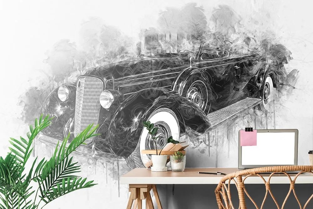 Carta da parati autoadesiva – Auto d'epoca in bianco e nero
