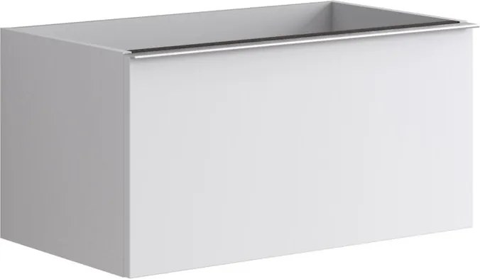 Mobile da bagno sospeso sotto lavabo Pixel plain 2 cassetti L 80 x H 40 x P 45.5 cm bianco laccato opaco, con maniglia alluminio brillante