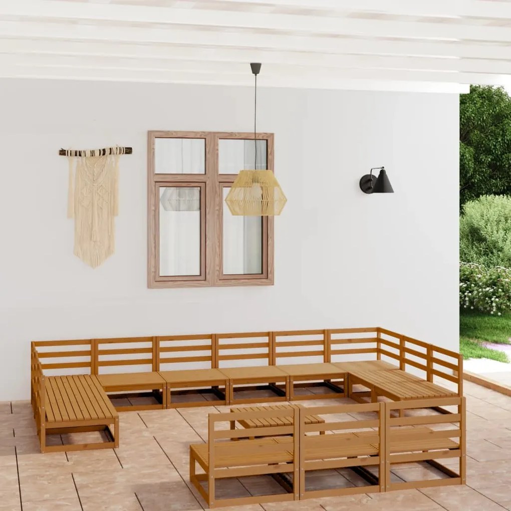Set divani da giardino 14 pz in legno massello di pino