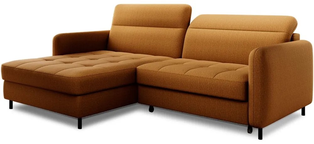 Divano angolare giallo allungabile/con contenitore (con penisola a sinistra/con chaise lounge) e rivestimento in velluto Gomsi – ELTAP