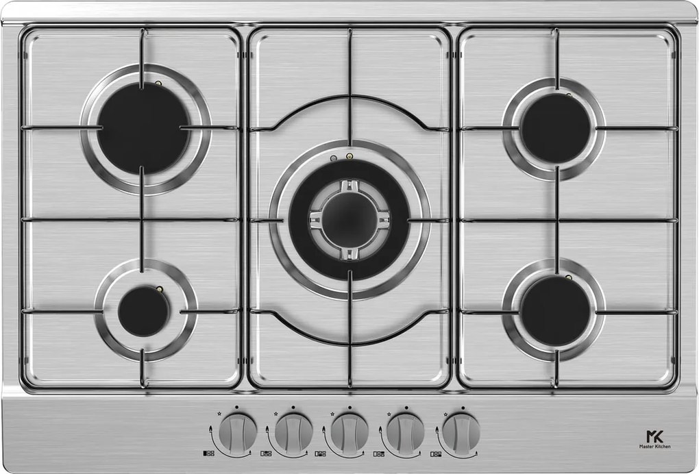 Piano cottura 5 fuochi L 75 cm MKHG 75 E XS MASTER KITCHEN acciaio inox griglie in ferro smaltato