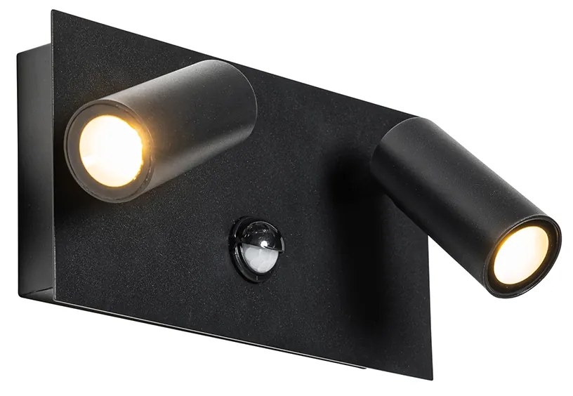Lampada da parete per esterni nera con LED 2 luci sensore di movimento - Simon