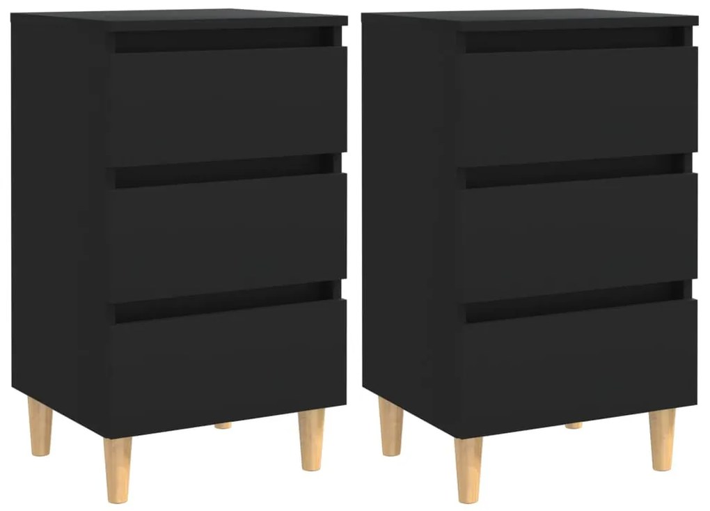 Comodini Con Gambe İn Legno Massello 2pz Neri 40x35x69 Cm /