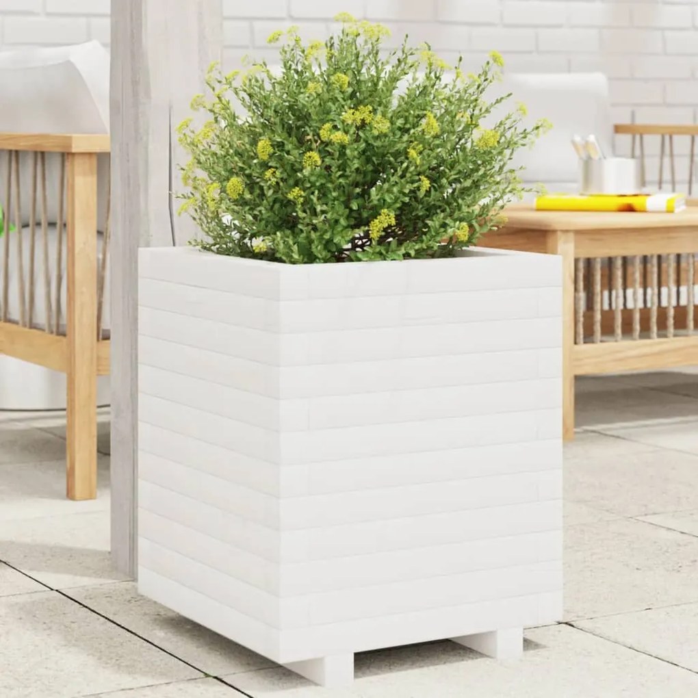 Fioriera Da Giardino Bianca 40x40x49,5cm Legno Massello Di Pino /
