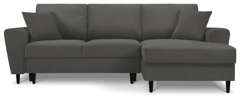 Divano angolare grigio scuro allungabile e con contenitore (con penisola a destra/con chaise lounge) con rivestimento in velluto a coste Kyoto – Cosmopolitan Design