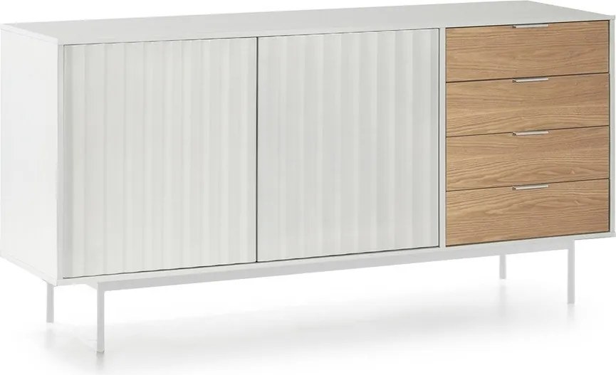 Cassettiera bassa bianca-colore naturale effetto rovere 159x80 cm Sierra – Teulat