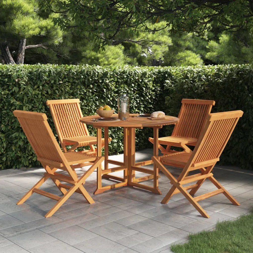 Set Da Pranzo Pieghevole Per Esterni 5pz Legno Massello Di Teak /