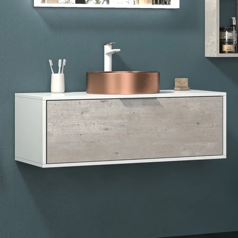 Kamalu - Mobile bagno lungo 100cm bicolore con cassetto scorrevole SPR-100