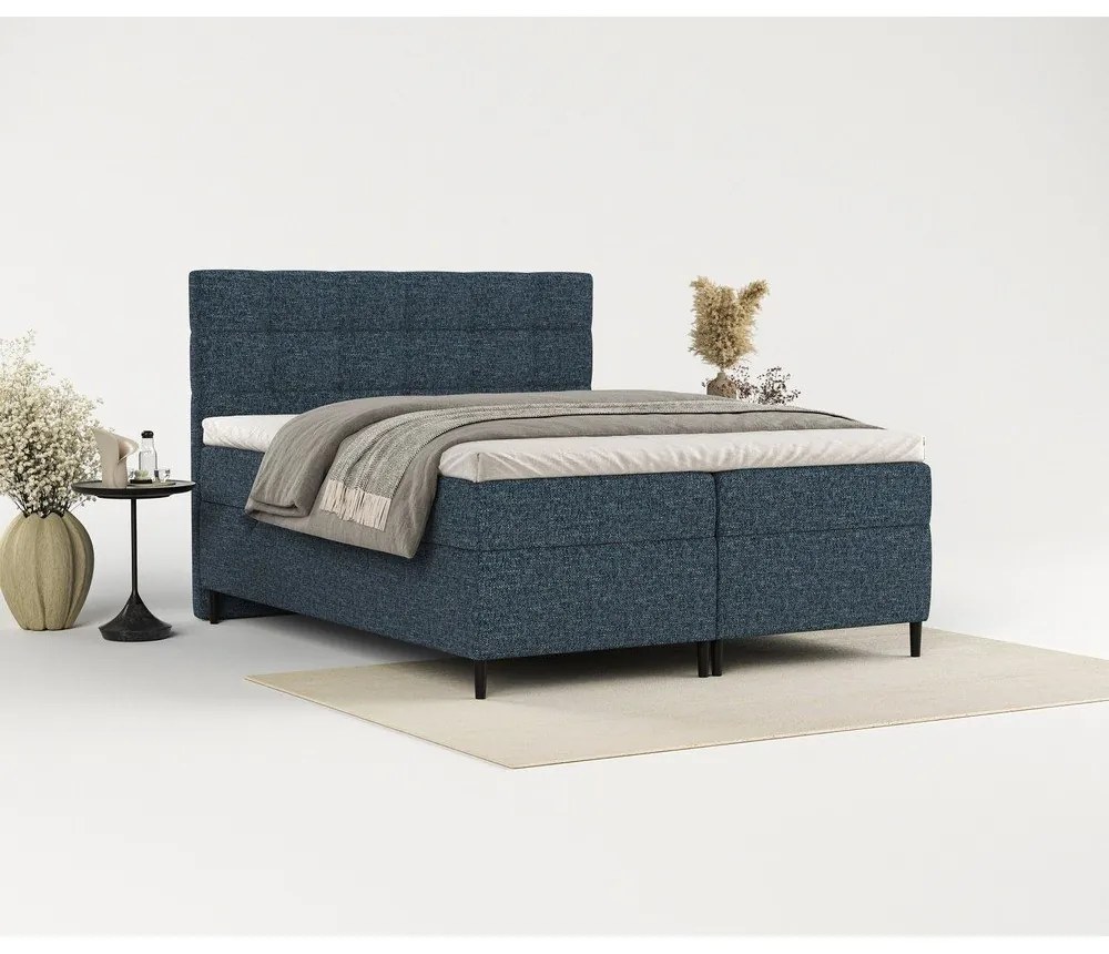 Letto boxspring blu scuro con contenitore 180x200 cm Urbaneo - Maison de Rêve