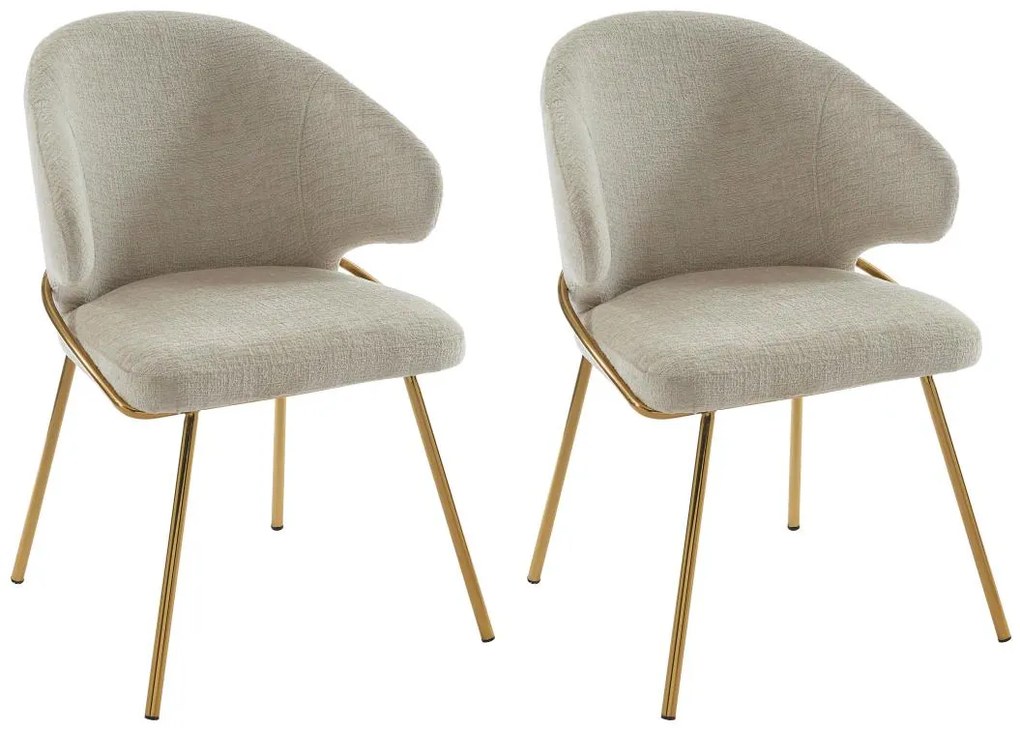 Sedia in Tessuto e Metallo Dorato Beige - Lotto di 2 - LUXIVA