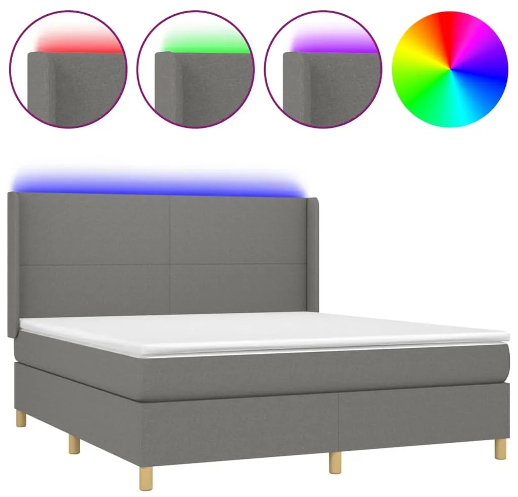 Letto a molle materasso e led grigio scuro 160x200cm in tessuto