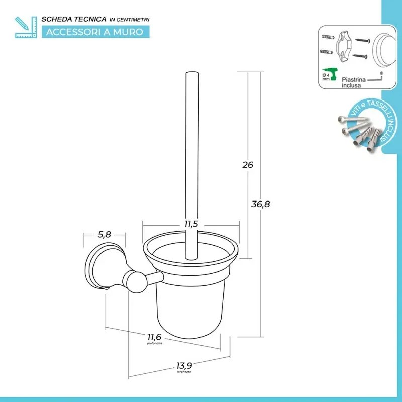 Portascopino a muro in vetro satinato e acciaio finitura bronzo kit di fissaggio incluso Iris