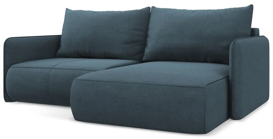 Divano angolare blu allungabile/con contenitore (con penisola a destra) Nanea – Makamii