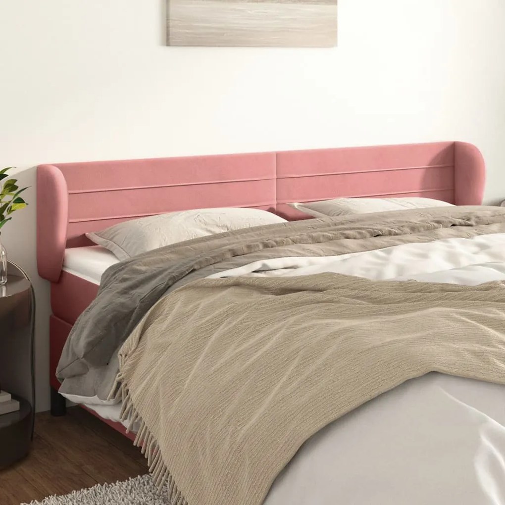 Testiera Ad Orecchio Rosa 183x23x78/88 Cm İn Velluto /