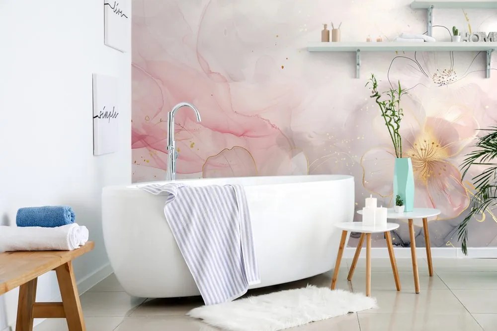 Carta da parati – Fiori eleganti con tocco rosa-oro
