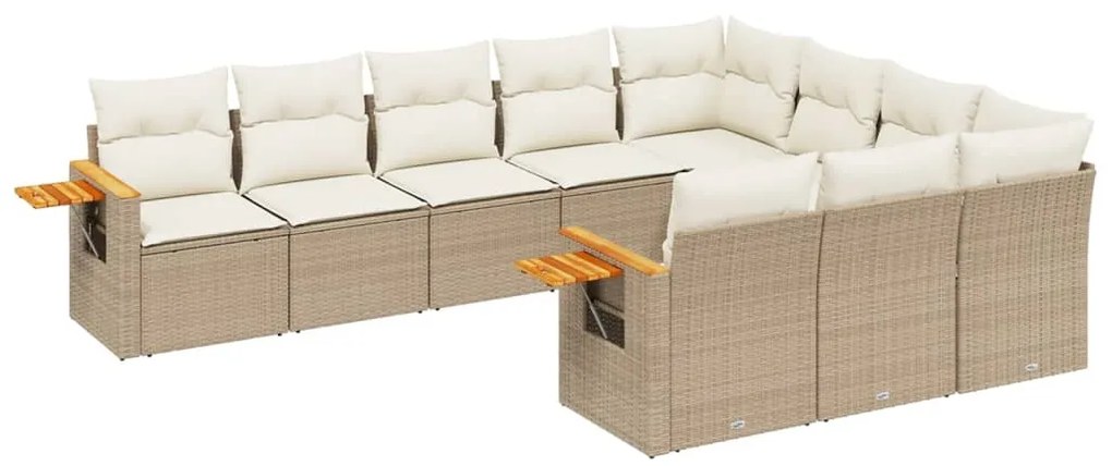 Set divano da giardino 10 pz con cuscini beige in polyrattan