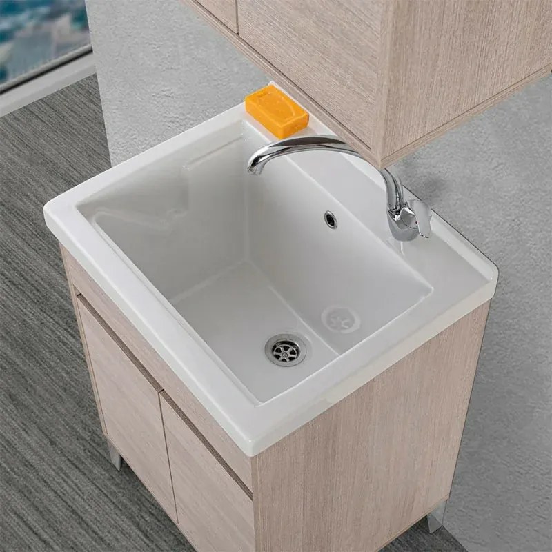 Mobile lavatoio 60x50 cm rovere chiaro con vasca in ceramica Way