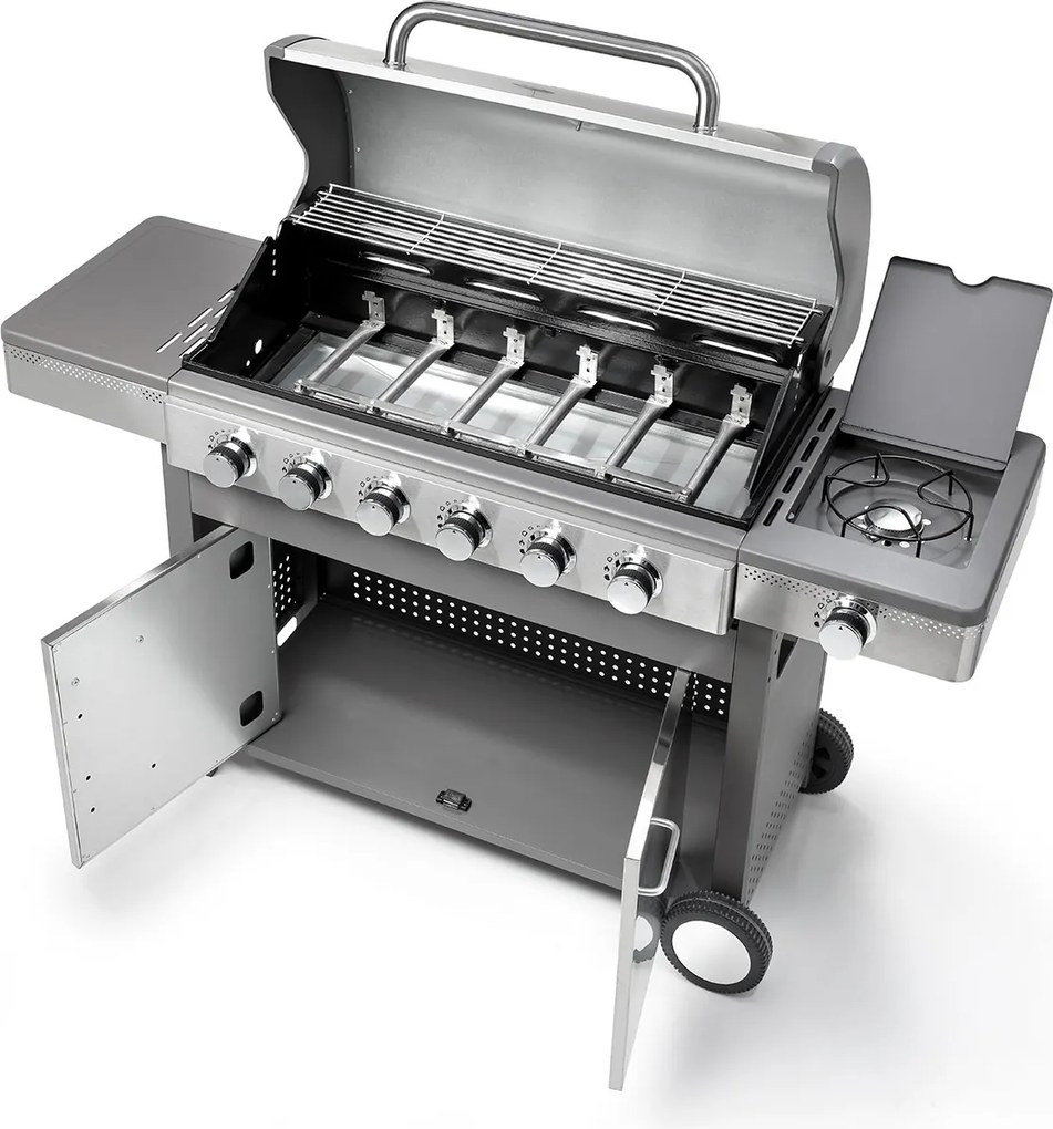 Barbecue a Gas GPL 6 Fuochi + 1 Fornello Laterale Ompagrill Indianapolis 7/B in Acciaio Inox...