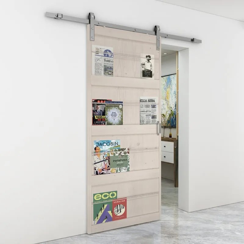 Porta scorrevole reversibile Storage in acciaio bianco, L 96 x H 215 cm, con binario Country satinato