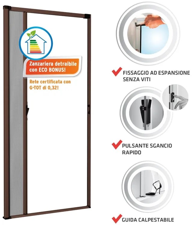 Zanzariera avvolgibile MEDAL Bazar Libera SunScreen per portafinestra L 160 x H 250 cm marrone sinistra riducibile