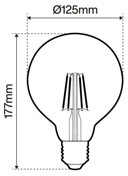 Lampada LED E27 6W a Filamento 150lm/W, No Flickering - G125 Colore  Bianco Caldo 2.700K