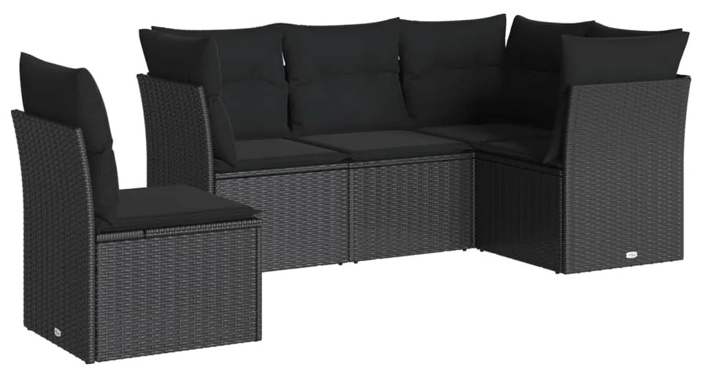 Set Divani da Giardino 5 pz con Cuscini in Polyrattan Nero