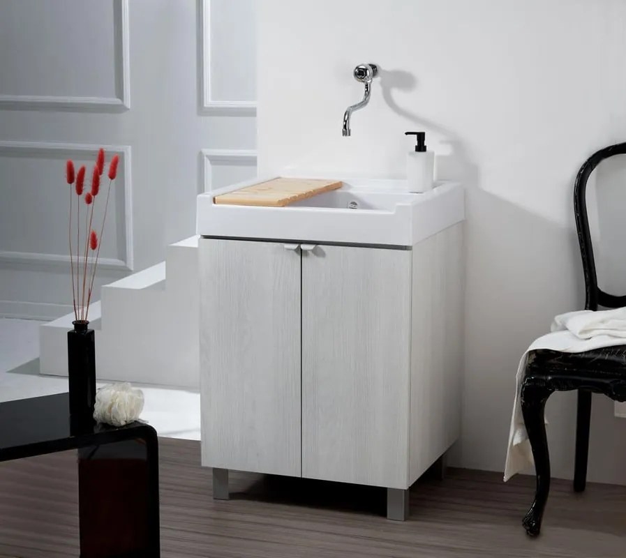Mobile lavanderia con lavabo incluso Exe in abs olmo perla P 60 x L 60 x H 84 cm