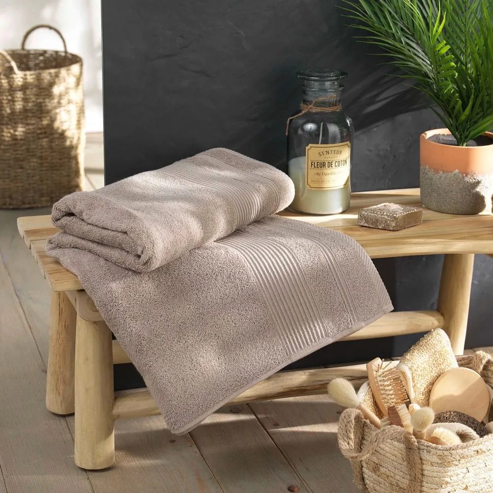 Asciugamano beige in spugna di cotone 90x150 cm Tendresse - douceur d'intérieur