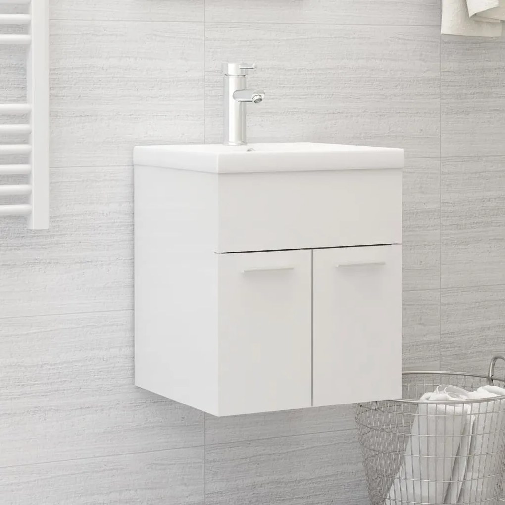 Mobile Con Lavabo Integrato Bianco Lucido İn Legno Multistrato /