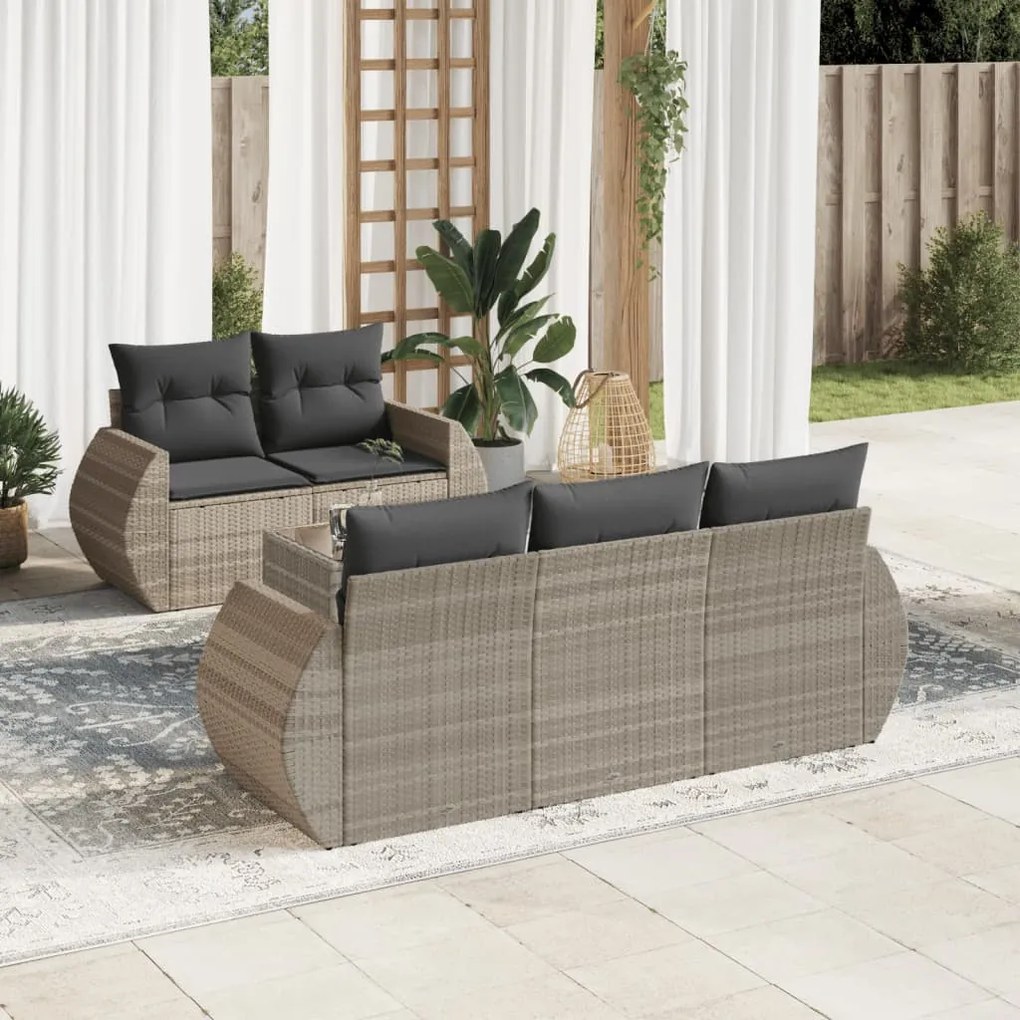 Set divano da giardino 6pz con cuscini grigio chiaro polyrattan