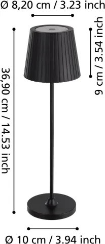Eglo 75794 - Lampada da tavolo da esterno dimmerabile CABOZO LED/3,8W/5V 2000 mAh IP44 nera