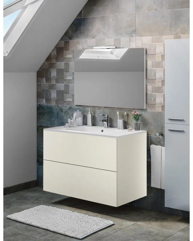 Mobile bagno con lavabo L 90 x H 64 x P 48 cm grigio dore' 2 cassetti per vasca centrale Neo