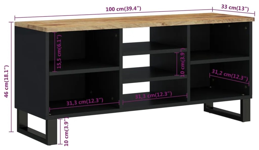 Mobile TV 100x33x46cm Legno Massello Mango e Legno Multistrato