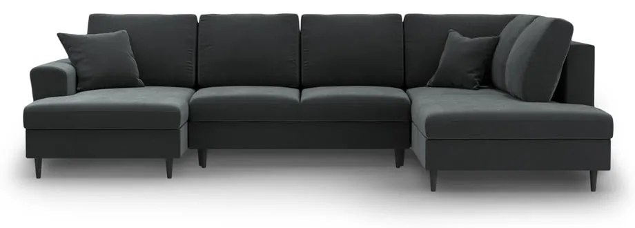 Divano angolare grigio scuro allungabile e con contenitore (con penisola a destra/a U) con rivestimento in velluto Kyoto – Cosmopolitan Design
