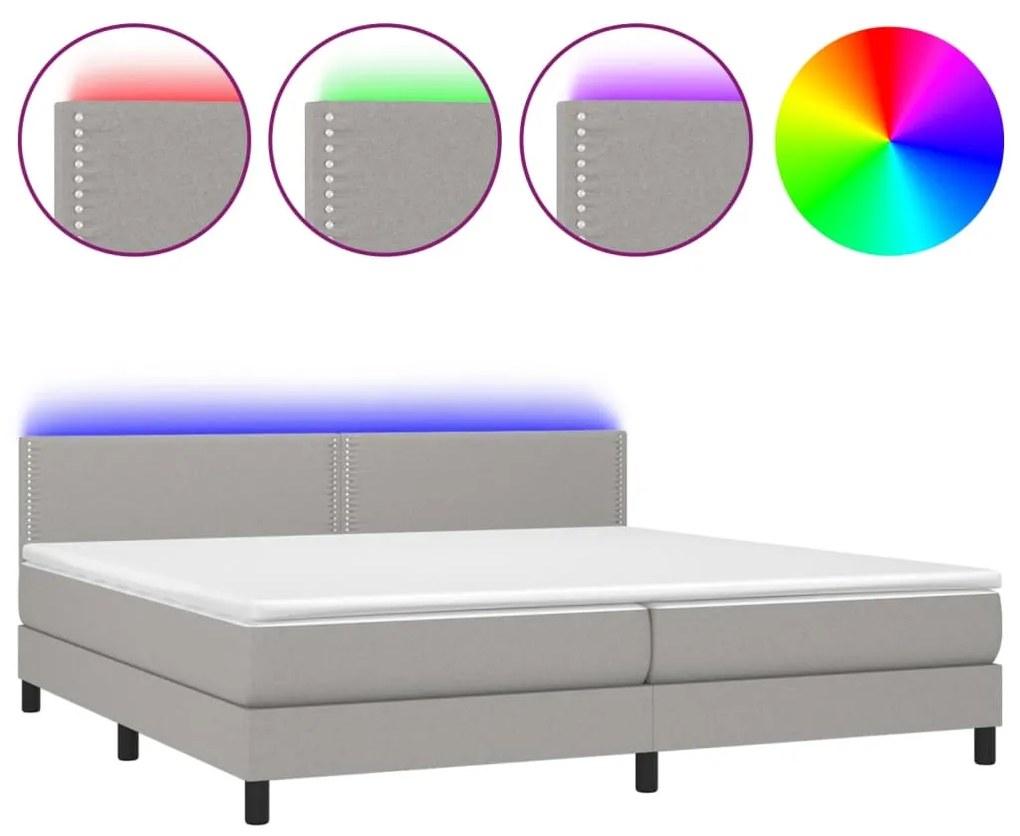 Letto a Molle Materasso e LED Grigio Chiaro 200x200 cm Tessuto