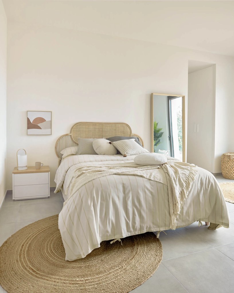 Kave Home - Fodera cuscino Sagira 100% cotone beige a righe e nappine marroni 45 x 45 cm