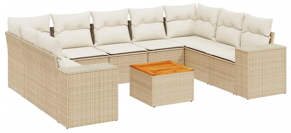 Set Divano da Giardino 10 pz con Cuscini Beige in Polyrattan