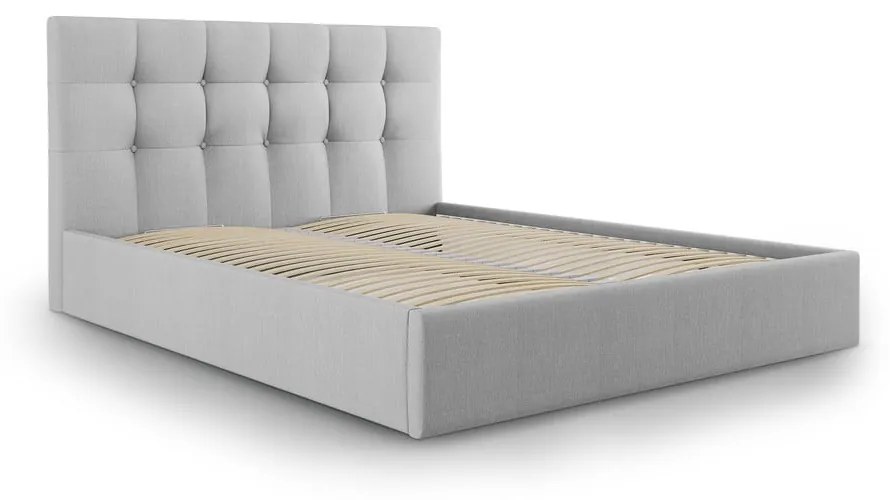 Letto matrimoniale imbottito grigio chiaro con vano contenitore con griglia 160x200 cm Nerin - Mazzini Beds