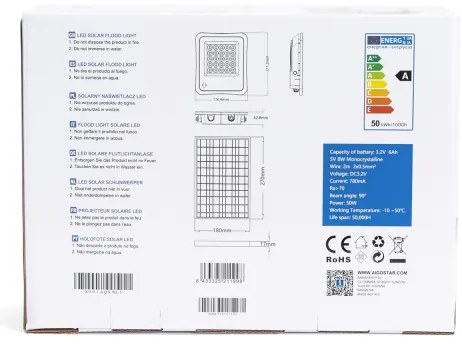 Aigostar - LED Faro solare dimmerabile LED/50W/3,2V IP65 + +TC
