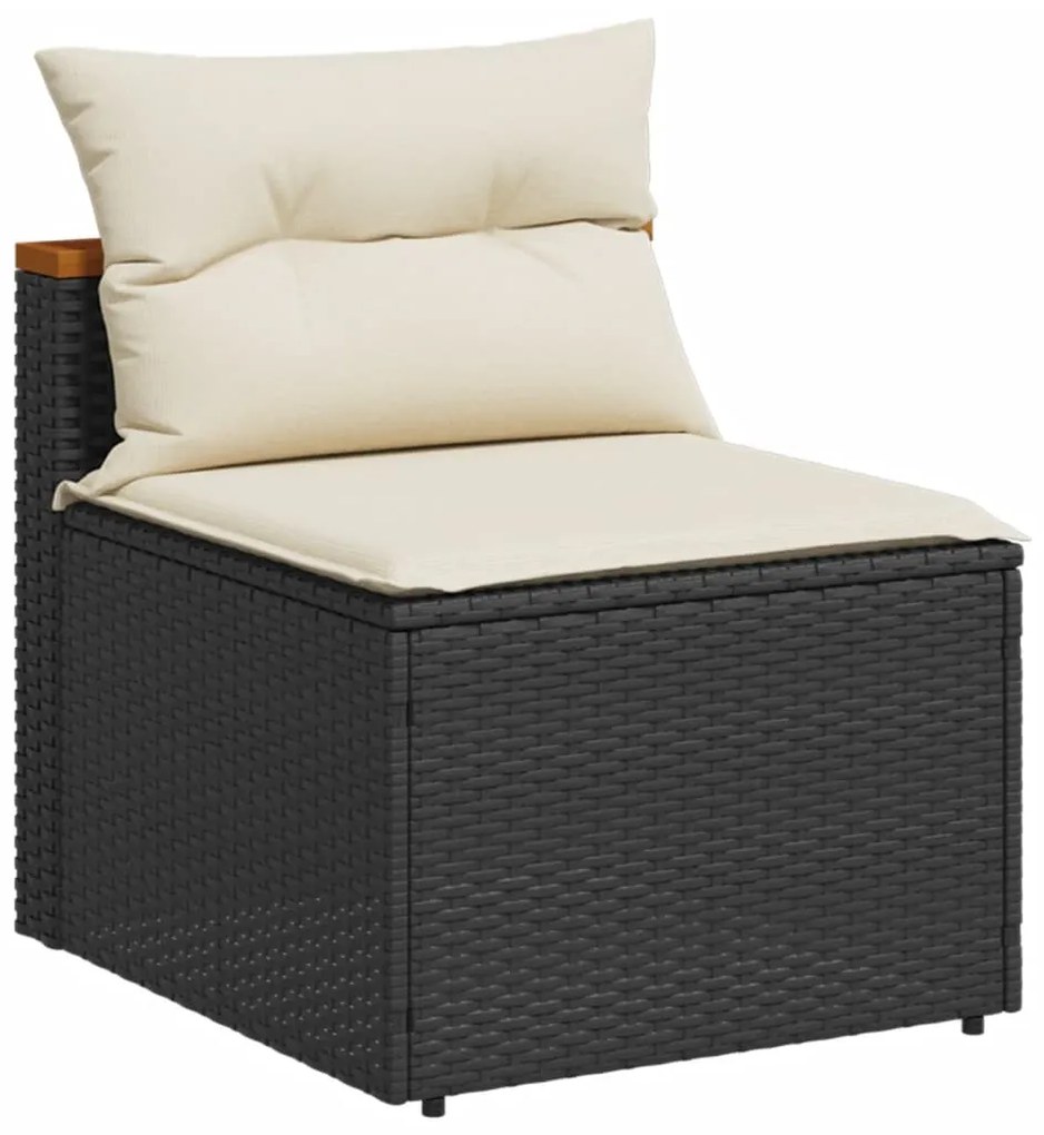 Set divani da giardino 5 pz con cuscini nero polyrattan acacia