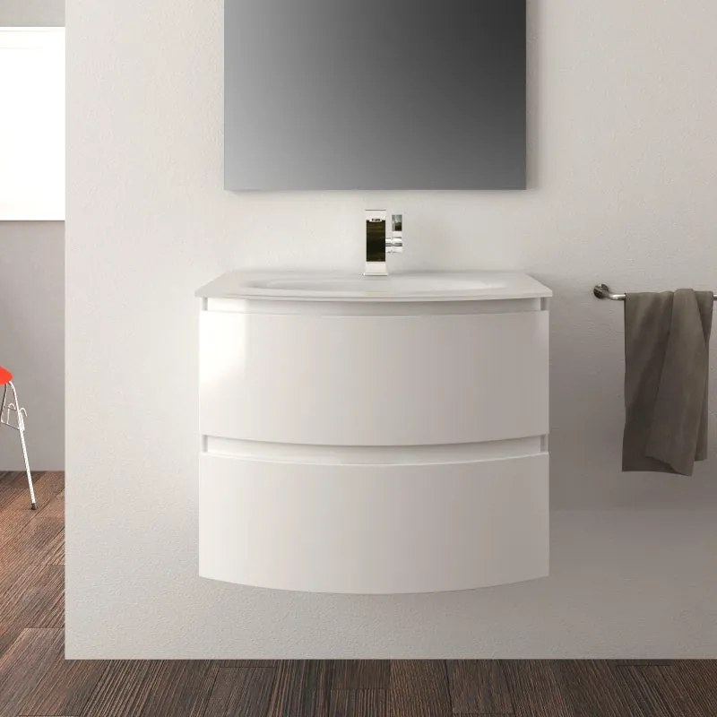 Mobile da bagno sospeso sotto lavabo L 70 x H 55 x P 52 cm bianco laccato lucido, 2 cassetti BADEN HAUS Vague