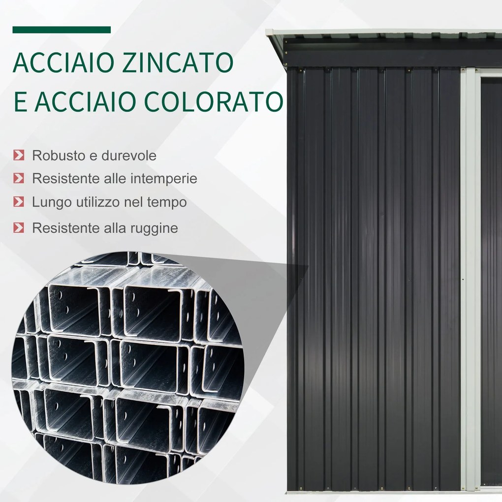 Casetta Box da Giardino in Lamiera per Deposito Attrezzi 163x89x182 cm  Nero...