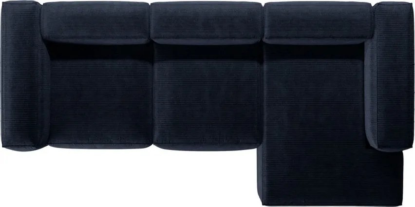 Divano angolare blu scuro (con penisola a destra/con chaise lounge) con rivestimento in velluto a coste Bergamo – Cosmopolitan Design