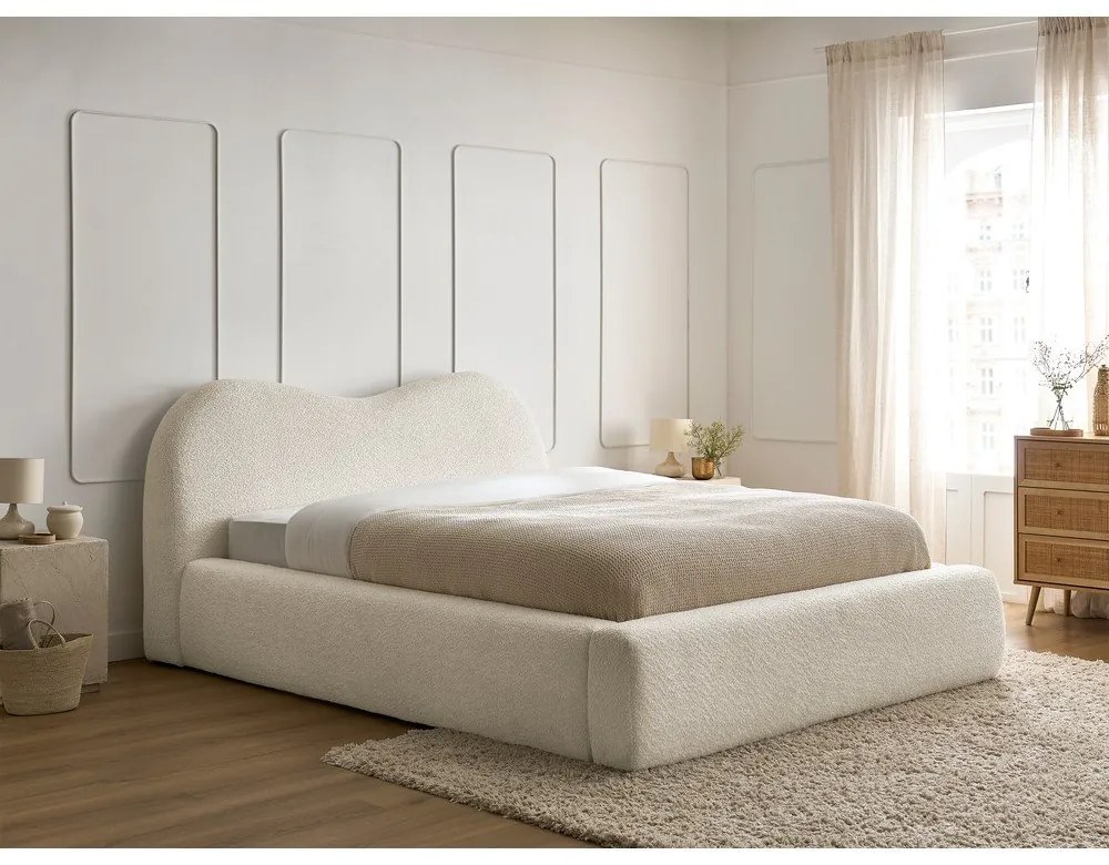 Letto matrimoniale beige imbottito con spazio contenitivo con rete inclusa 160x200 cm Orlane – Bobochic Paris