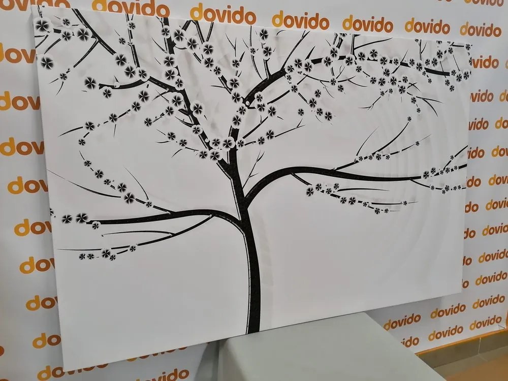 Stampa su tela – Albero moderno in bianco e nero su sfondo astratto