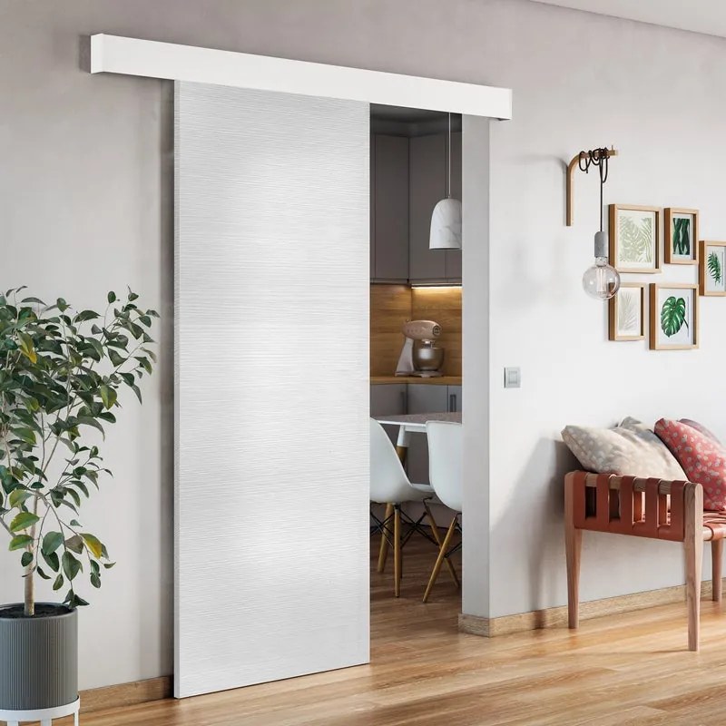 Porta scorrevole Trinity in mdf bianco, L 93 x H 212 cm, con binario Atelier bianco Reversibile