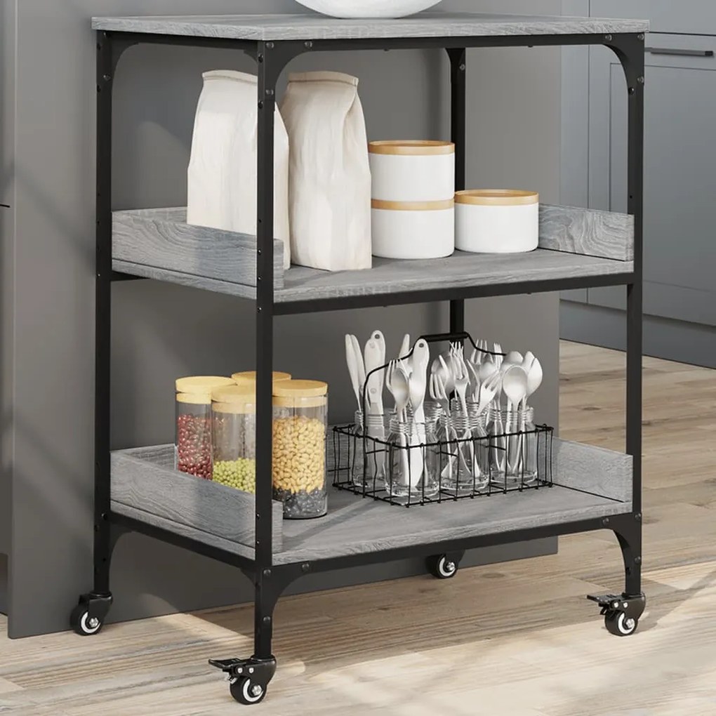 Carrello Da Cucina Grigio Sonoma 60x41x80,5cm Legno Multistrato /